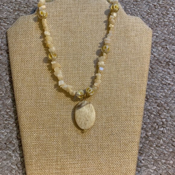 Rare yellow adventurine and scolecite necklace with lamp work beads and crystals - Picture 4 of 8